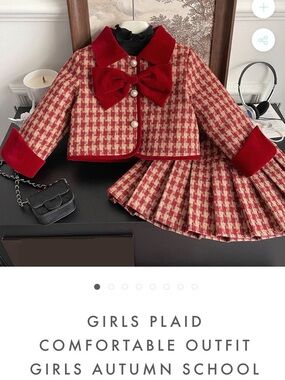 Girls Red Plaid Matching Set with Velvet Bow